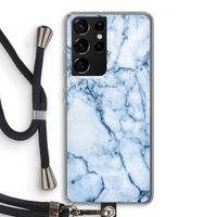 Blauw marmer: Samsung Galaxy S21 Ultra Transparant Hoesje met koord