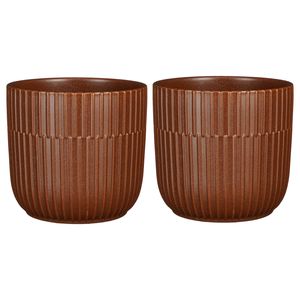 2x Stuks Plantenpot/bloempot keramiek mat bruin stripes patroon - D17.5/H16 cm