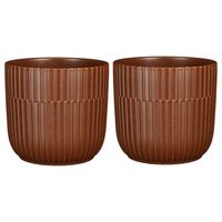 2x Stuks Plantenpot/bloempot keramiek mat bruin stripes patroon - D17.5/H16 cm - thumbnail