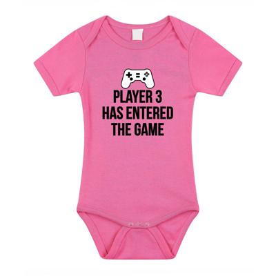 Player 3 entered the game tekst - Baby rompertje - roze - meisjes - Kraamcadeau