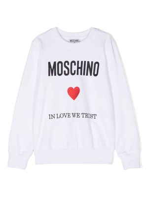 Moschino Kids sweat en coton à logo brodé - Blanc
