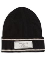 Balmain bonnet en laine mérinos à patch logo - Noir