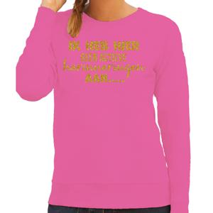 Apres ski sweater dames - geen actieve herinnering - roze - glitter goud - wintersport - skieen