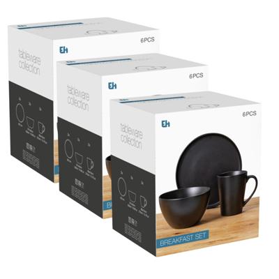 Ontbijt Servies set - 18-delig - zwart - keramiek - tafelservies - 6 personen