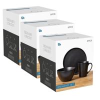 Ontbijt Servies set - 18-delig - zwart - keramiek - tafelservies - 6 personen