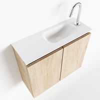 Toiletmeubel Mondiaz Ture | 60 cm | Meubelkleur Washed oak | Eden wastafel Talc Rechts | 1 kraangat