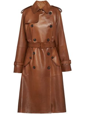 Prada manteau en cuir à boutonnière croisée - Marron