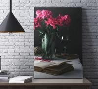 Canvas schilderij stilleven en fruit Wijnglas en vaas