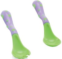 Nuby oefenbestekje lepel en vork 19,8 cm groen/paars 12m+ 2-delig Nuby oefenbestekje lepel en vork 19,8 cm groen/paars 12m+ 2-delig