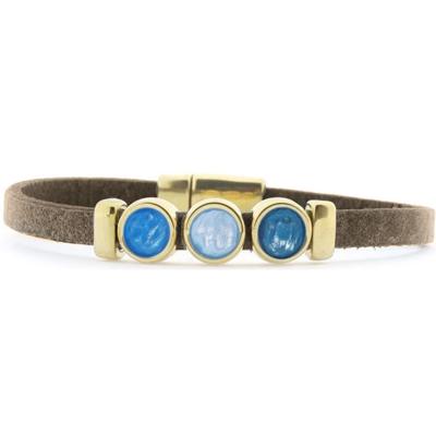 Qoss Taupe Armband Merel Blauw | Goud - Maat L