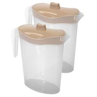 Waterkan/sapkan met afsluitbare deksel in beige - 2x - 1,5 liter - kunststof - 9 x 21 cm