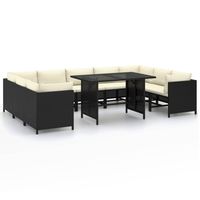 vidaXL 10-delige Loungeset met kussens poly rattan zwart - thumbnail