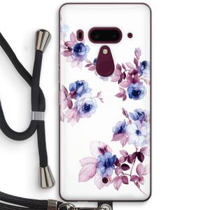 Waterverf bloemen: HTC U12+ Transparant Hoesje met koord