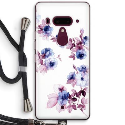 Waterverf bloemen: HTC U12+ Transparant Hoesje met koord