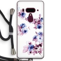 Waterverf bloemen: HTC U12+ Transparant Hoesje met koord