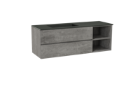Storke Edge zwevend badmeubel 150 x 52 cm beton donkergrijs met Scuro asymmetrisch linkse wastafel in kwarts - thumbnail