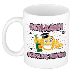 Bellatio Decorations Geslaagd cadeau mok - Geslaagd topper! - keramiek - Ca. 300 ml - feest mokken