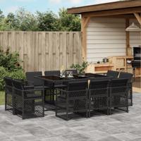 11-delige Tuinset met kussens poly rattan zwart