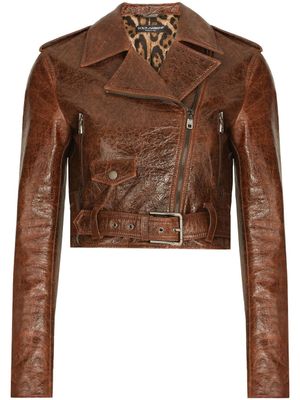 Dolce & Gabbana veste de moto à coupe crop - Marron