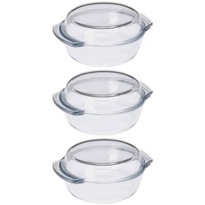 3x Glazen ovenschalen met deksel 20 cm   -