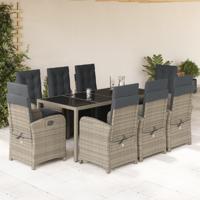 9-delige Tuinset met kussens poly rattan grijs