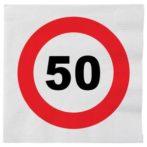 Verjaardag servetten verkeersbord 50 jaar - 64x - 33 x 33 cm - Leeftijd thema feest servetten