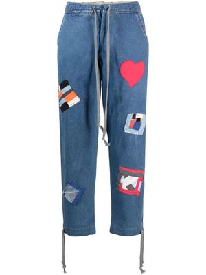 Greg Lauren short à détail de patch - Bleu