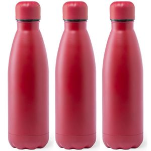 3x Stuks Rvs waterfles/drinkfles rood met schroefdop 790 ml