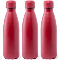 3x Stuks Rvs waterfles/drinkfles rood met schroefdop 790 ml