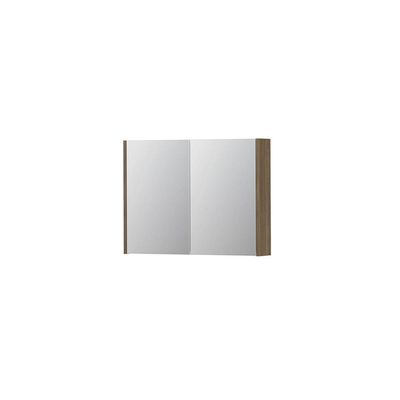 INK SPK1 Spiegelkast - 80x14x60cm - 2 deuren - dubbelzijdige Spiegel - schakelaar en stopcontact - MFC Zuiver eiken 1110570