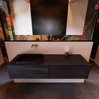 Badkamermeubelset Mondiaz Erin 150 cm met 2 Lades met RIDGE Wastafel Links Urban Zonder Kraangaten Greeploos Mat Dark Brown