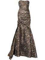 Ml Monique Lhuillier robe longue à imprimé léopard - Marron