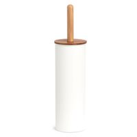 WC/Toiletborstel in houder - bamboe hout/metaal - wit - H38 x D10 cm   -