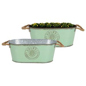 Plantenpot/bloempot teil voor buiten - 2x - zink - jadegroen - L35 x D19 x H14 cm