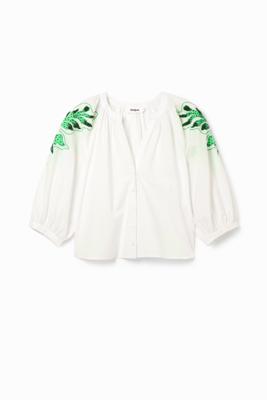 Blouse V-hals borduursels - WHITE - L