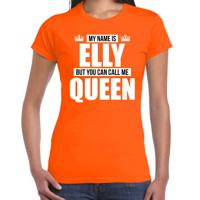 Naam cadeau t-shirt - my name is Elly - but you can call me Queen - oranje - dames - koningsdag