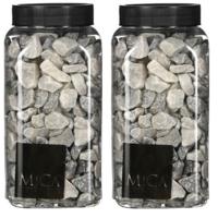 Mica decorations Decoratie stenen - 2x - grijs mix - 650 ml - hobby materialen - plantenpot vulling