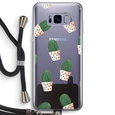 Cactusprint roze: Samsung Galaxy S8 Plus Transparant Hoesje met koord