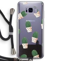 Cactusprint roze: Samsung Galaxy S8 Plus Transparant Hoesje met koord