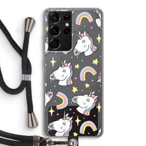 Rainbow Unicorn: Samsung Galaxy S21 Ultra Transparant Hoesje met koord