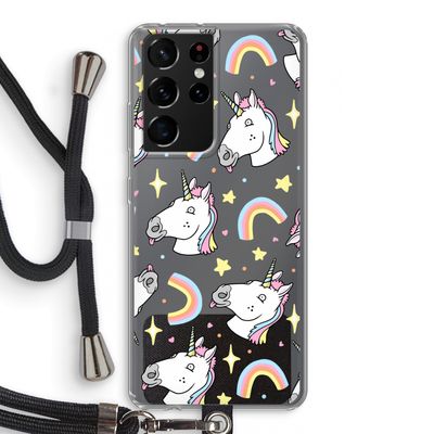 Rainbow Unicorn: Samsung Galaxy S21 Ultra Transparant Hoesje met koord