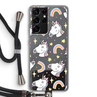 Rainbow Unicorn: Samsung Galaxy S21 Ultra Transparant Hoesje met koord