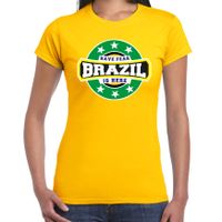 Have fear Brazil / Brazilie is here supporter shirt / kleding met sterren embleem geel voor dames 2XL  - - thumbnail