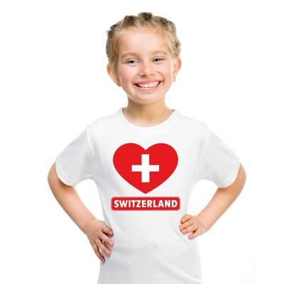 Zwitserland Supporters t-shirt - kinderen - hartjes vlag - wit - korte mouwen - sport - kleding