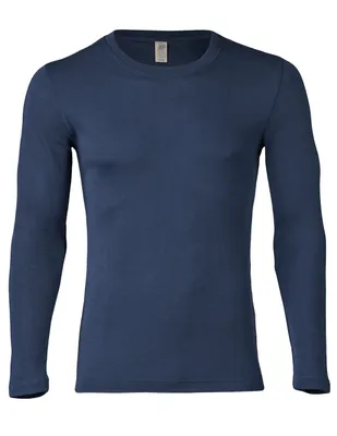 Heren Shirt Lange Mouw Zijde Wol Engel Natur, Kleur Navy blauw, Maat 54/56 - Extra Large