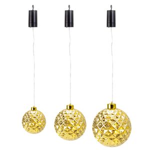 Verlichte kerstballen - 3x st - kunststof - goud - aan draad - D12, D15 en D20 cm