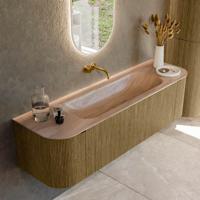Badmeubel Mondiaz Kurve-Dlux | 160 cm | Meubelkleur Dusk | Wastafelkleur Saba | Solid surface | Wasbak midden spoelbak | Zonder kraangat(en) Badmeubel Mondiaz Kurve-Dlux | 160 cm | Meubelkleur Dusk | Wastafelkleur Saba | Solid surface | Wasbak midden spoelbak | Zonder kraangat(en)
