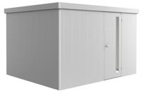 Biohort Metalen tuinhuis Neo - Enkele deur - Zilver - 3D (348x292 cm)- Plat dak- Metaal- Biohort