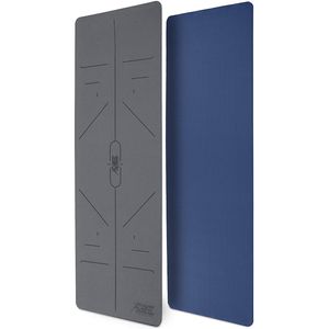 Yogamat, grijs-dblauw, 183 x 61 x 0,6 cm, fitnessmat, gymmat, gymnastiekmat, logo