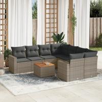 9-delige Loungeset met kussens poly rattan grijs